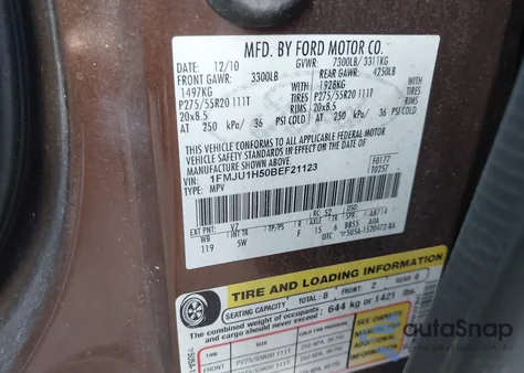 2011 Ford Expedition King Ranch из США, поврежденный, VIN 1FMJU1H50BEF21123